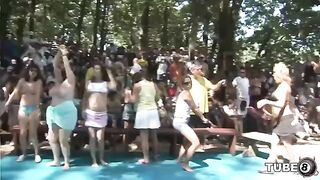 A young girl has fun with someone in the forest, getting wild