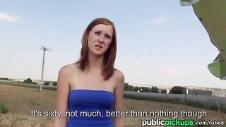 Redhead beauty fucked outdoors in a haystack