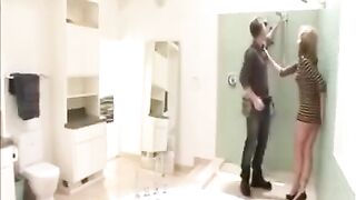 The wife fucked with a plumber while the husband was at home