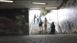 Girl was tied up and fucked on the city streets hard