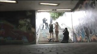 Girl was tied up and fucked on the city streets hard