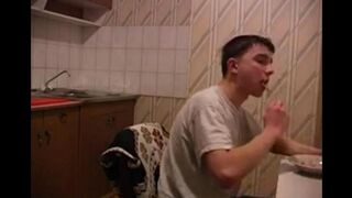 The cancer was fucked by the mother and son in the kitchen