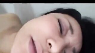 Asian mature man plays with his cock and hairy pussy