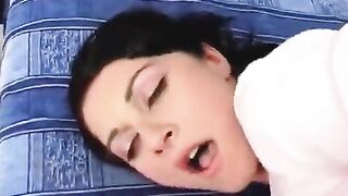 Guy fucked her tight ass and came on her face