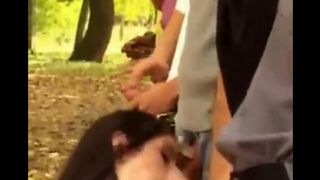Four girls were raped and fucked in all holes outdoors