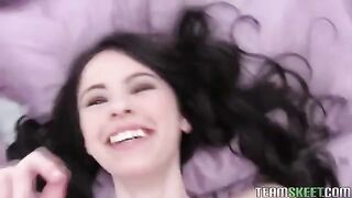 An amateur brunette is fucking like a slut on camera