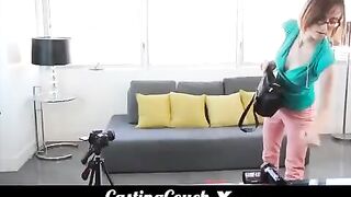 Brunette with small tits fucks at her first porn casting