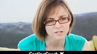 Brunette with small tits fucks at her first porn casting