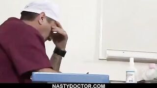 The doctor checked the patient and stretched her pussy with a speculum