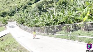 The girl was running on the hills and got a bit sweaty, that’s it