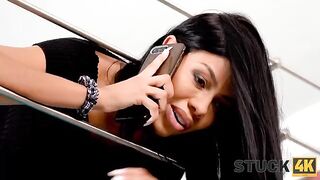 A busty Latina gets stuck and a guy takes advantage of her situation