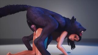 A hot chick is getting fucked by a wild werewolf in this hot vid
