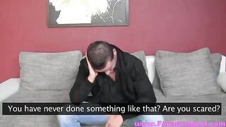 A chick forced a guy to do a blowjob at the casting on the couch