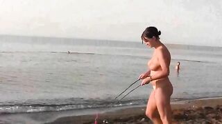 Girl shows her body on the naked beach