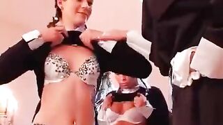 Three girls have lesbian sex under the supervision of a strict nun