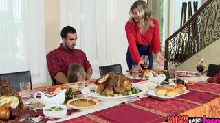 A hot family dinner turned into a sensual threesome sex