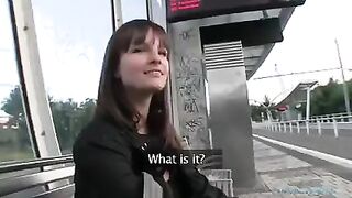 Brunette babe agreed to fuck for money with strangers outdoors