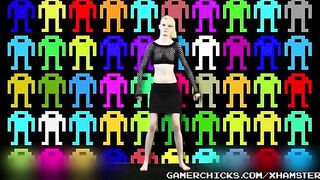 Sexy blondie striptease dancing for a crowd of men