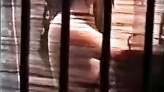 The guy gently licks the hairy pussy lips