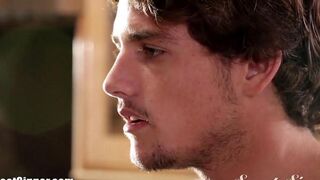 Brunette woman made a blowjob right in the bedroom, it was amazing!