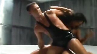 The fight turned into an oily sex session with a stunning brunette