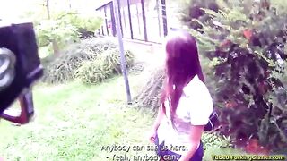 A stranger makes a blowjob to the guy in the bushes, captured in a daring outdoor shot