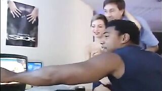 She was fucked by two guys while listening to music
