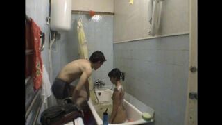 A hot sister fucks with her brother in the bathroom