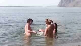 Nudist beach where everyone is completely naked, even in the dunes