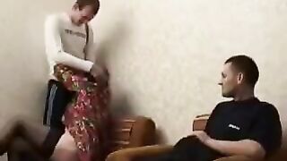 A drunken mother was fucked by her son and his friend, who had to clean up after