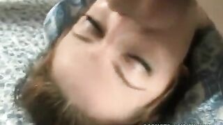 Girl skillfully holds and sucks the cock of her partner, deep in her mouth