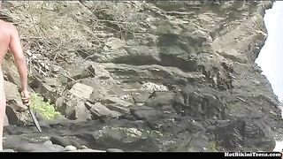 Amateur footage of people without clothes on the beach