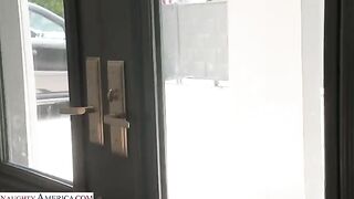 A thin guy managed to push his dick in the juicy ass of a brunette
