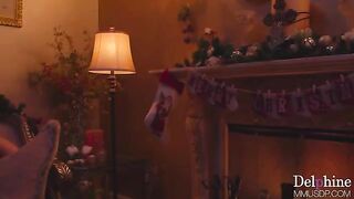 A hot blondie is giving a passionate Christmas footjob with long nails