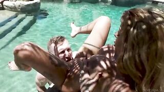 A hot girl has sex with her bad relative in the swimming pool