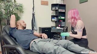Black guy with a tattoo gets his dick sucked