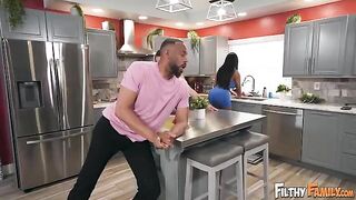 He’s So Big! A stunning woman was engaged in passionate activities on the kitchen table