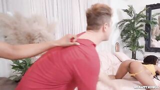 Two hot girls are having fun with their roomie in an intense threesome
