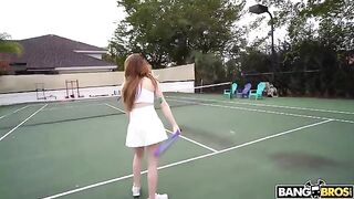 A girl is fucking with her tennis coach on the tennis court