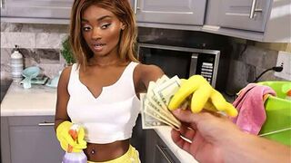 A maid got a cumshot on her face for money, captured in raw POV style