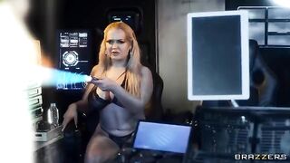 Hot blondes fuck in space, showcasing their big tits and passion