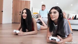 A couple has sex while the roomies are away in their gamer room