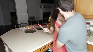 The girl was sucking her husband's big cock before dinner