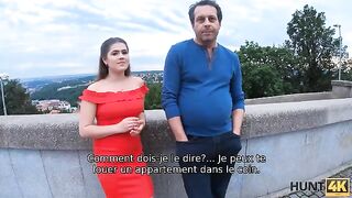 A girl with a round ass is getting screwed in front of her dad for money