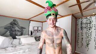 A blonde woman receives a Christmas creampie, showcasing her appreciation