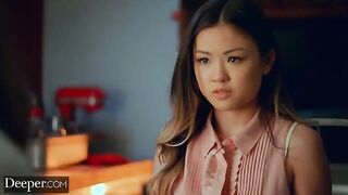 Two cute girls share cock in an intense threesome