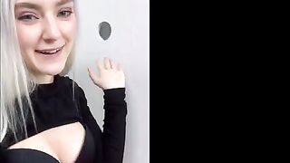 Teen slut gets a huge cumshot on her face through the glory hole in a steamy scene