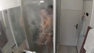 A couple gets intimate in the shower, no peace to wash