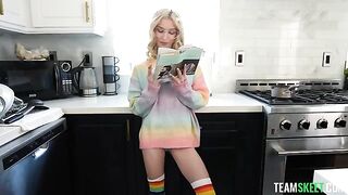 Don’t tear my pussy! A tiny girl with glasses is caressed and fucked