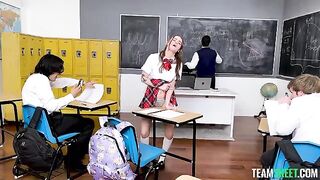 After the exam, the girl passed with flying colors in a steamy way